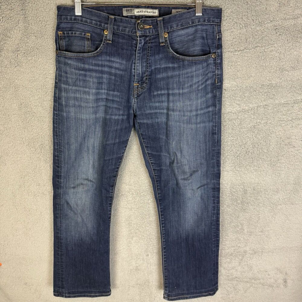 BKE Jeans Mens 33x27 Jake Straight Blue‎ Buckle Stretch Denim Pants